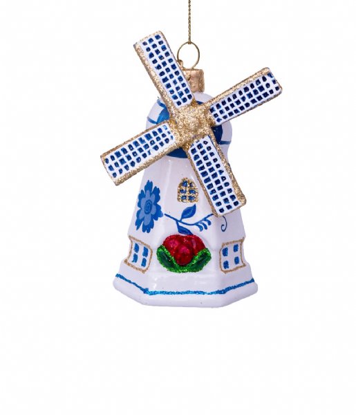 Vondels  Ornament glass Delft windmill H10cm box Blue