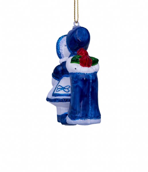 Vondels  Ornament glass Delft kissing boy and girl H10cm box Blue