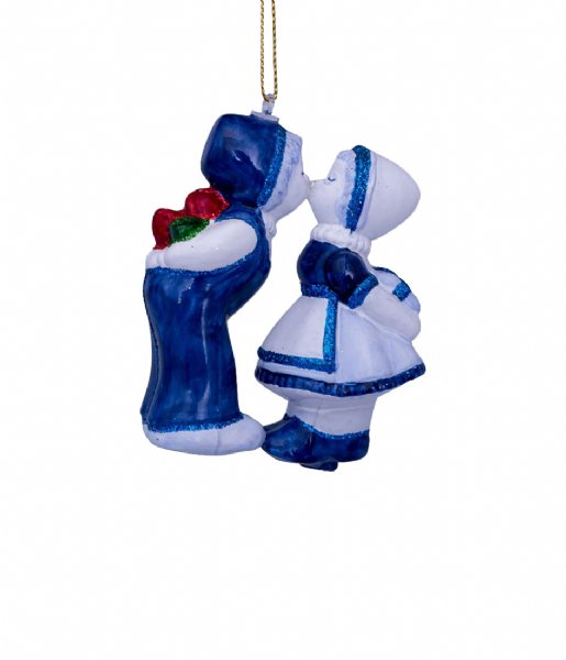 Vondels  Ornament glass Delft kissing boy and girl H10cm box Blue