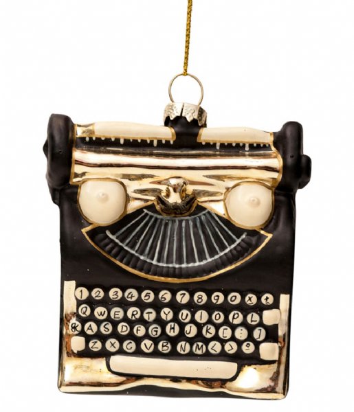 Vondels  Ornament Glass Black With Gold Typewriter 10cm Black Gold