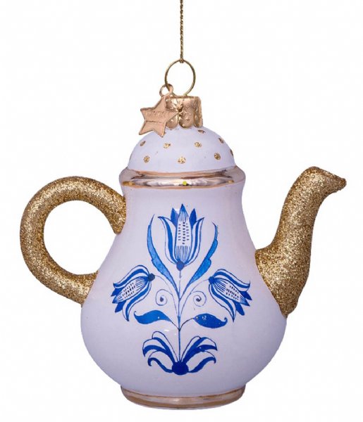 Vondels  Ornament Glass Delft Blue Tea Pot 10cm With Box Blue