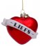 Vondels  Ornament Glass Pearl Heart Text Liefs  8 cm Red