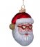 Vondels  Ornament Glass Red Santa With Heart Glasses 10cm Red