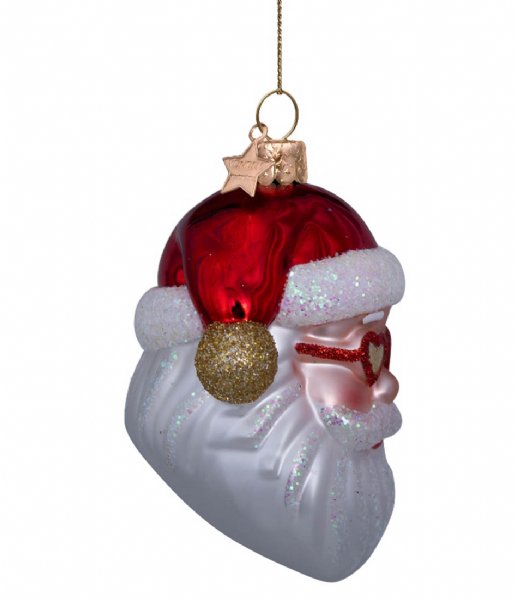 Vondels  Ornament Glass Red Santa With Heart Glasses 10cm Red